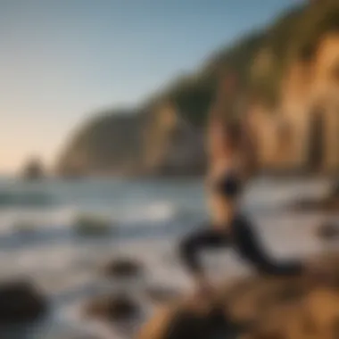 A scenic coastline backdrop during a yoga session focused on breathing