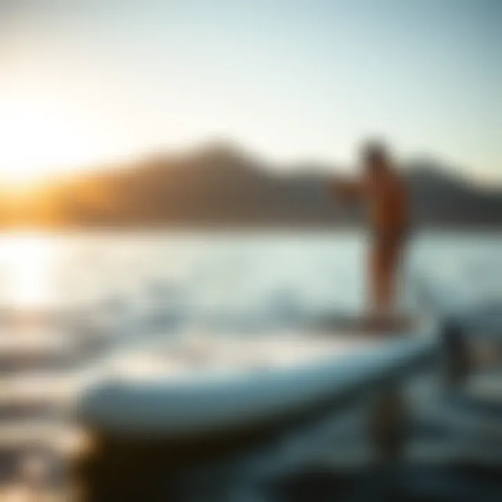 Person measuring paddle board size