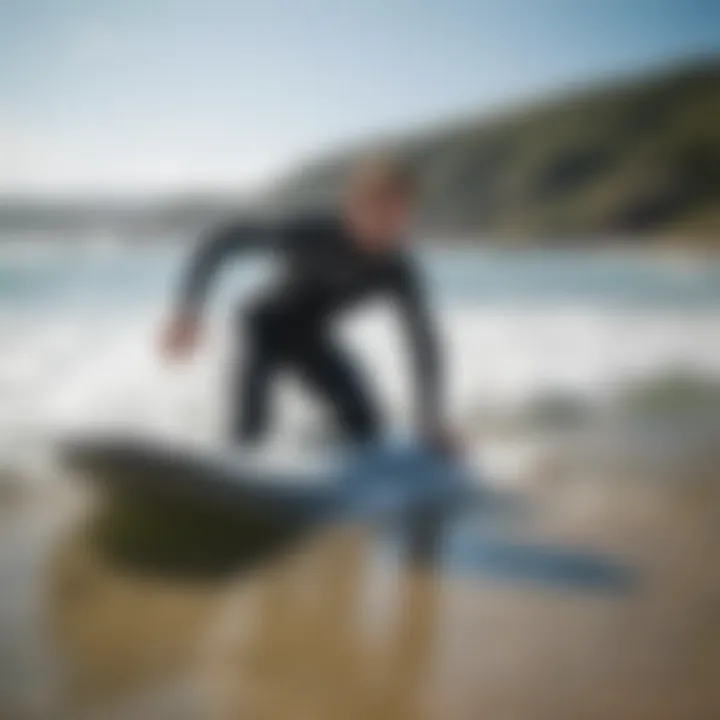 An instructor demonstrating bodyboarding techniques