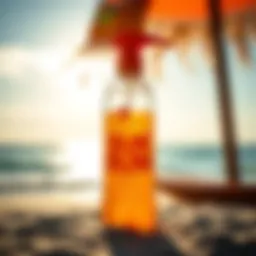 A bottle of Sun Bum Mist against a beach backdrop