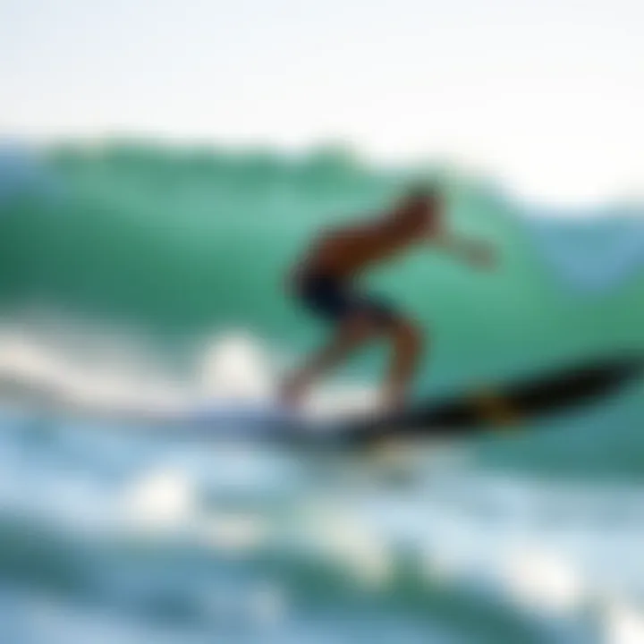 Skimboarder riding a wave with an Exile skimboard