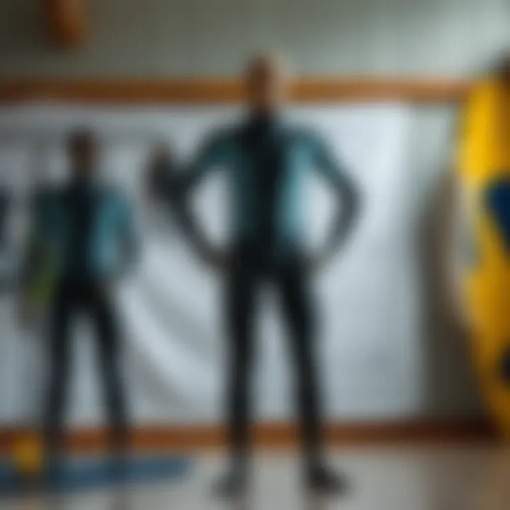 Demonstrating the Perfect Fit for Performance Illustration of proper wetsuit fit on a mannequin to demonstrate sizing