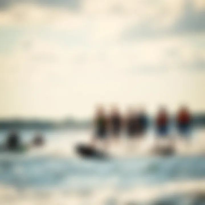 A group of enthusiasts enjoying a day of wakeboarding on the lake