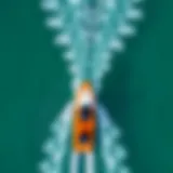 Aerial view of a high-performance axis foil cutting through crystal-clear waters