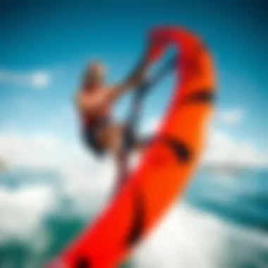 Action shot of a watersport enthusiast utilizing an axis foil on a vibrant day