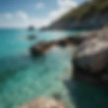 Crystal clear waters lapping against rocky shorelines