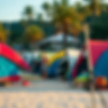 Vibrant Surf Camp Atmosphere A vibrant surf camp setting with colorful tents