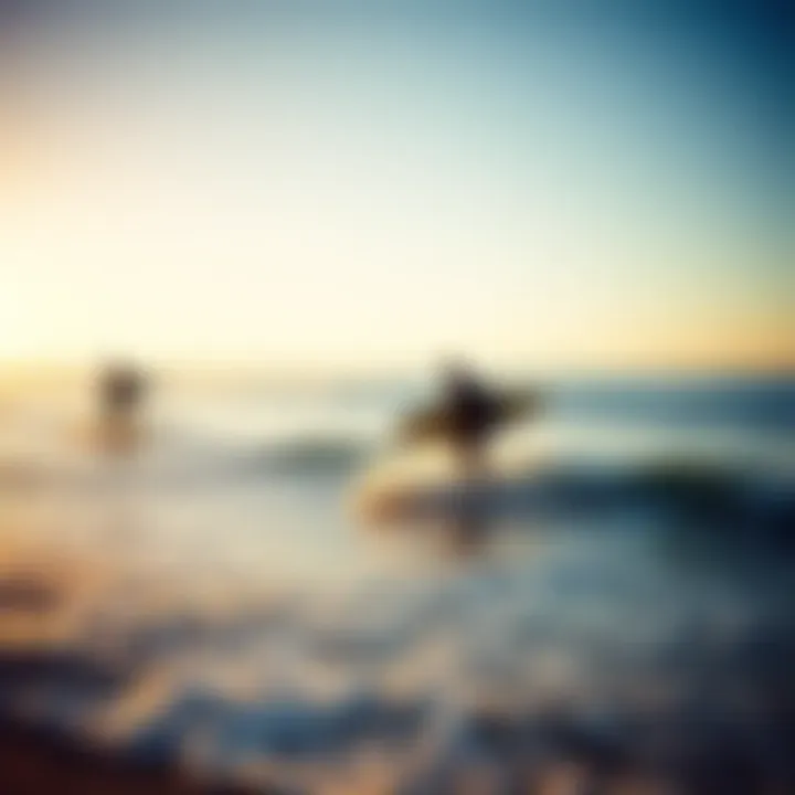 Surfing Techniques in Action Surfers practicing techniques on the beach