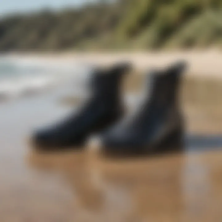 Billabong wetsuit booties on a sandy beach