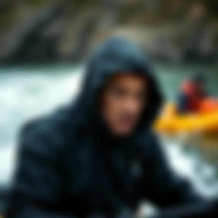 Black hooded poncho worn during a watersport activity