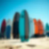 Vibrant display of various bodyboards highlighting different designs and features