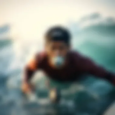 Athlete showcasing breath control in surfing environment