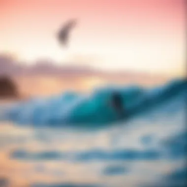 Surfer at Malibu Beach Sunset A breathtaking view of a surfer riding a wave at Malibu Beach during sunset