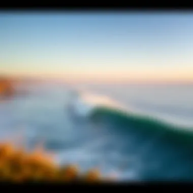 Aerial View of Mavericks Surf Spot An aerial shot of a surfer catching a wave at the iconic Mavericks surf spot