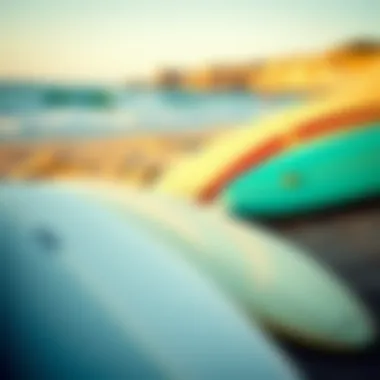 Surfboards on Santa Cruz Beach A close-up of surfboards lined up on the sandy beach at Santa Cruz