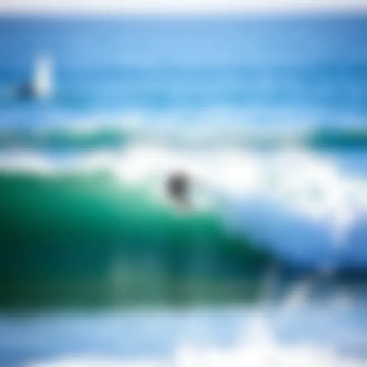 Surfer catching a wave at a popular surfing spot