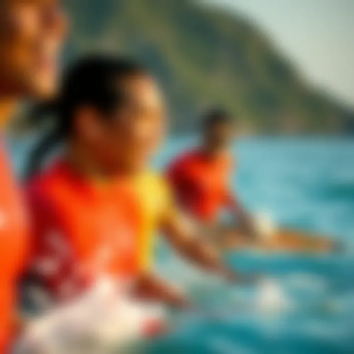 Athletes in action wearing Kona rashguards, demonstrating performance in water sports