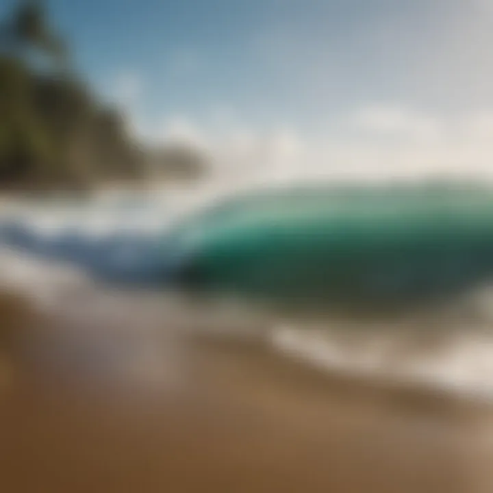 Waves crashing on a vibrant beach, ideal for surfing.