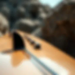 Detailed view of double kick cutaway longboard design