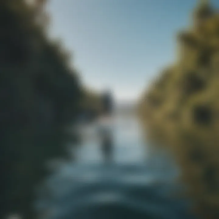 Paddleboarder gliding through calm waters