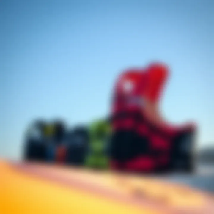 Types of Life Vests for Kite Surfing A collection of various types of life vests designed specifically for kite surfers, highlighting their unique features.