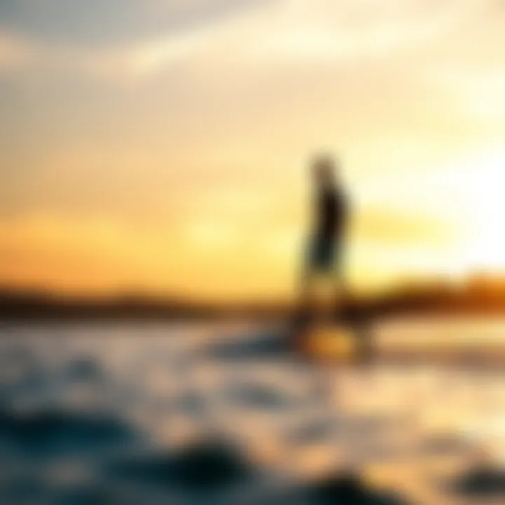 Sunset Hydrofoiling Experience A tranquil scene of a rider enjoying a hydrofoil experience at sunset