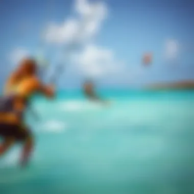 Kiteboarding hotspot with vibrant atmosphere and enthusiastic riders