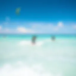A breathtaking view of kiteboarders catching waves in the turquoise waters of Turks and Caicos