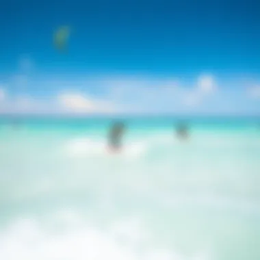 A breathtaking view of kiteboarders catching waves in the turquoise waters of Turks and Caicos