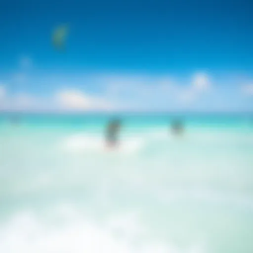 A breathtaking view of kiteboarders catching waves in the turquoise waters of Turks and Caicos