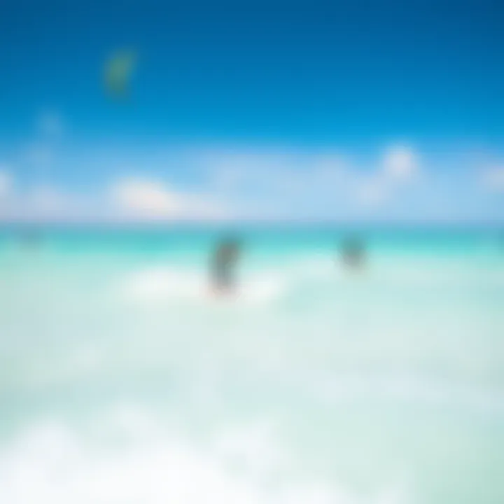A breathtaking view of kiteboarders catching waves in the turquoise waters of Turks and Caicos