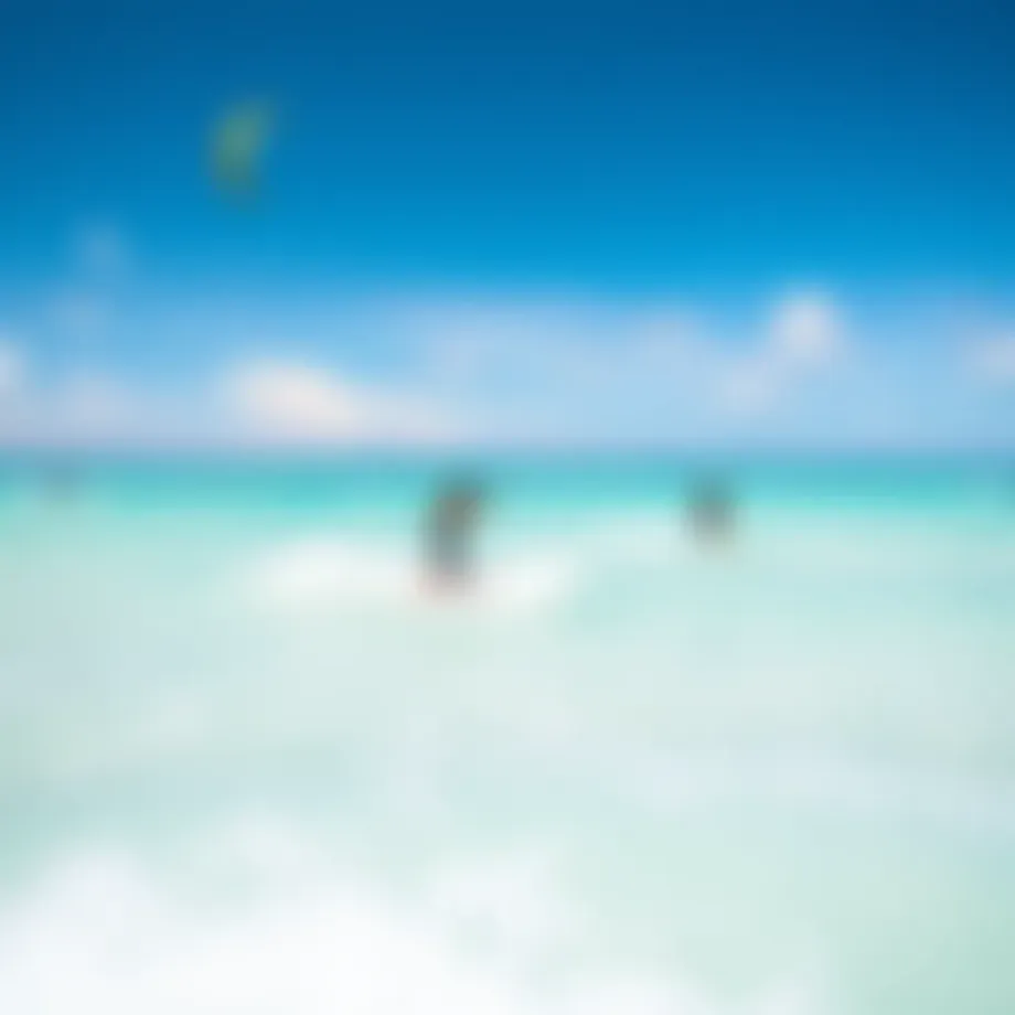 A breathtaking view of kiteboarders catching waves in the turquoise waters of Turks and Caicos