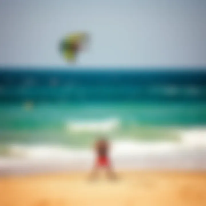 Kitesurfing Adventure on a Pristine Beach A vibrant kitesurfing scene on a pristine beach in Portugal