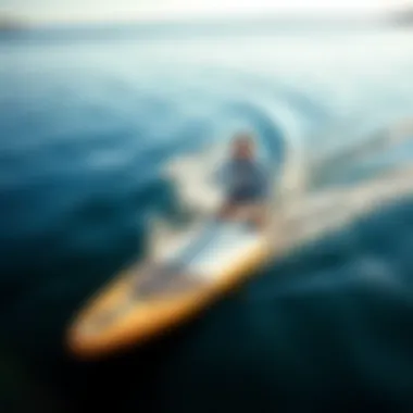 Laird Paddle Board in Action Laird paddle board in action on tranquil waters, illustrating its performance