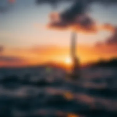 Serenity on Water: Mackite Foiling at Sunset A serene coastal sunset view with Mackite foiling in the foreground