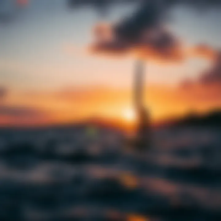 Serenity on Water: Mackite Foiling at Sunset A serene coastal sunset view with Mackite foiling in the foreground