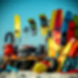 Kiteboarding Gear Display A kiteboarding setup displaying various used gear