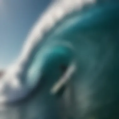 Surfer riding a massive wave in the ocean