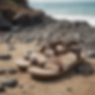 Stylish Olukai Sandals Nui on a rocky beach