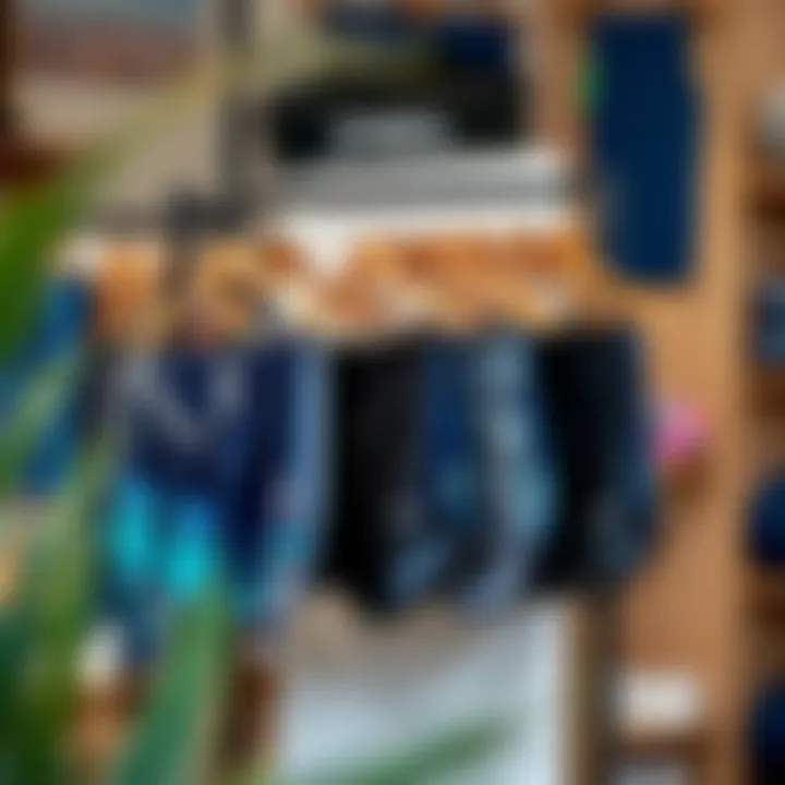 A stylish display of various O'Neill swimwear styles on hangers