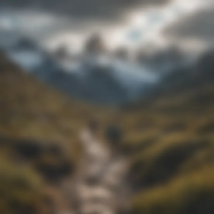 Hikers traversing a rugged trail with stunning views of the wilderness