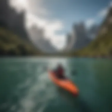 A kayaker navigating through serene waters surrounded by breathtaking landscapes