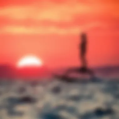 Hydrofoil Board at Sunset A serene landscape featuring a powered hydrofoil board in action against a sunset backdrop