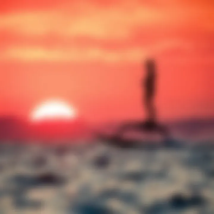 Hydrofoil Board at Sunset A serene landscape featuring a powered hydrofoil board in action against a sunset backdrop