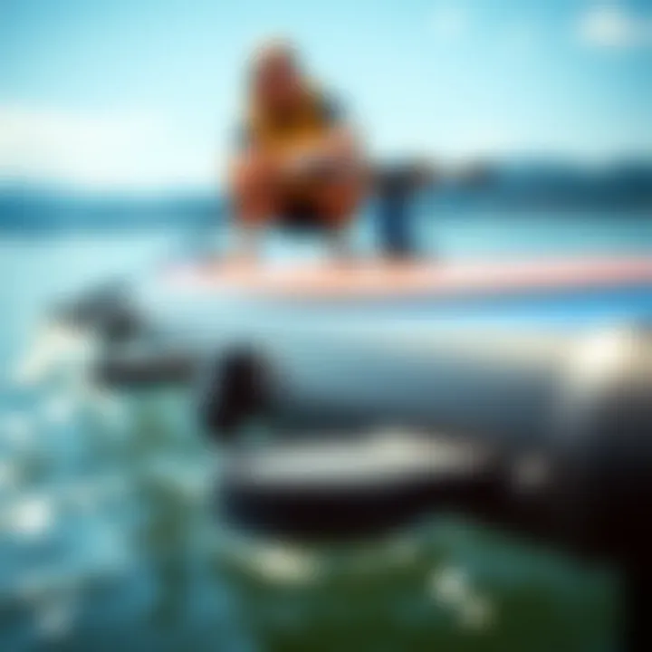Close-up view of a powered paddle board showcasing its innovative design features