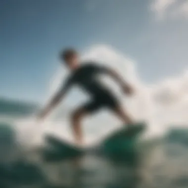 An athlete performing a dynamic surf maneuver while wearing Quiksilver boardshorts