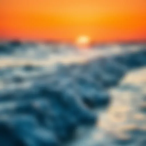 Tranquil ocean waves lapping against the shore at sunset