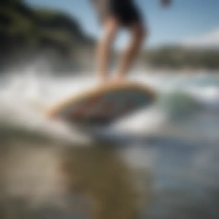 Close-up of a skim board being used in action