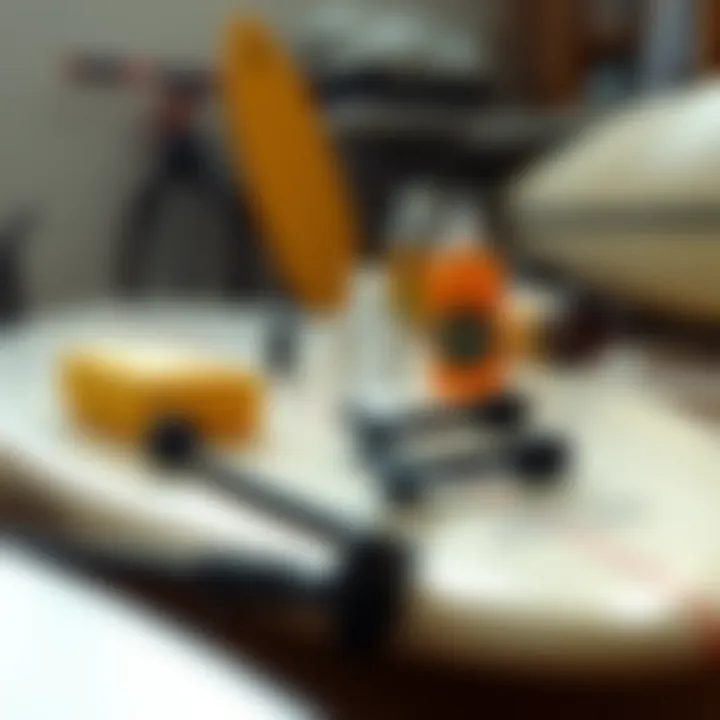 Maintenance Essentials for Soft-Top Surfboards Maintenance essentials for soft-top surfboards displayed creatively