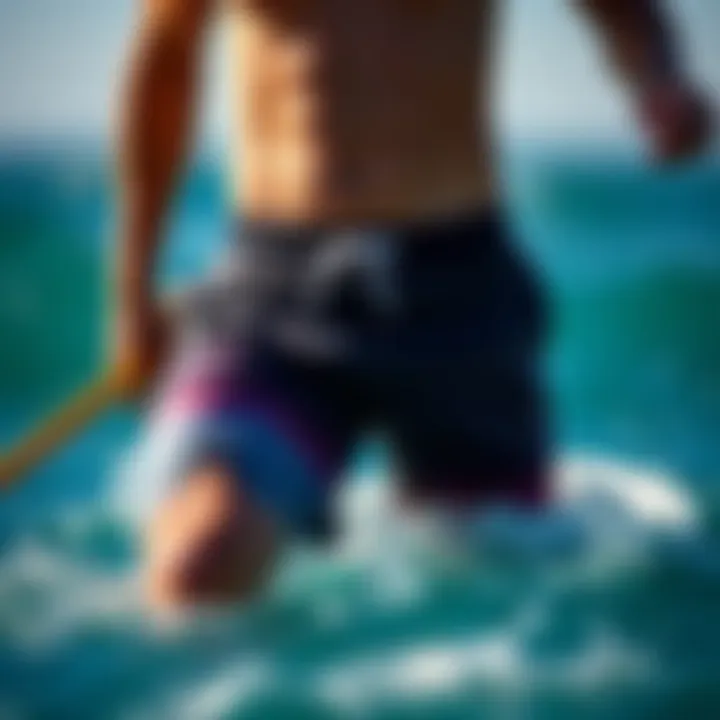 Demonstration of swim shorts in a water sports setting